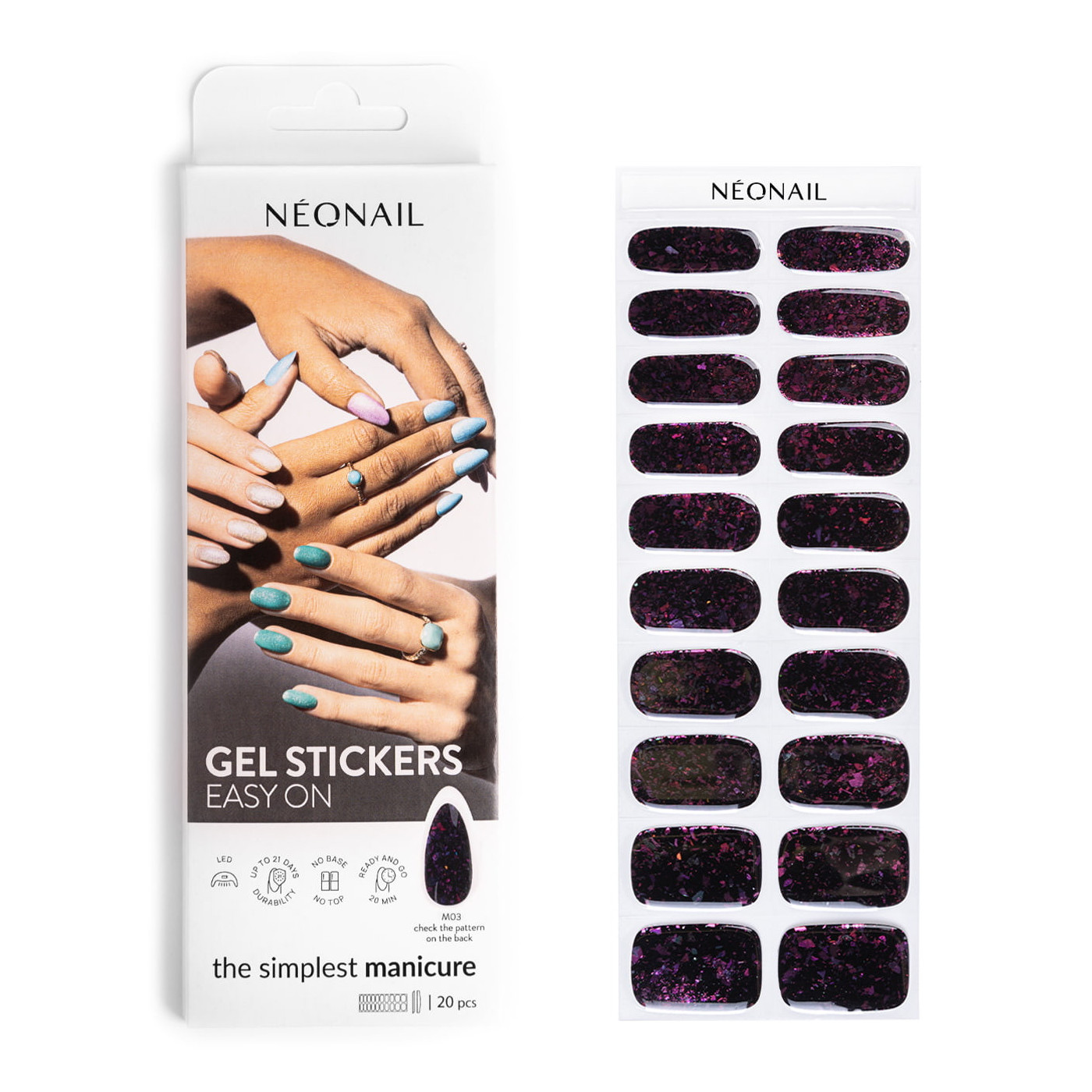 Gel Nail Stickers - manucure violet sombre paillet&eacute;