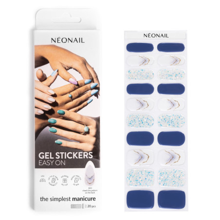 Gel Nail Stickers - manucure bleu avec effet marbr&eacute;