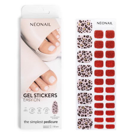 Gel Nail Stickers - p&eacute;dicure rouge paillet&eacute; & panth&egrave;re