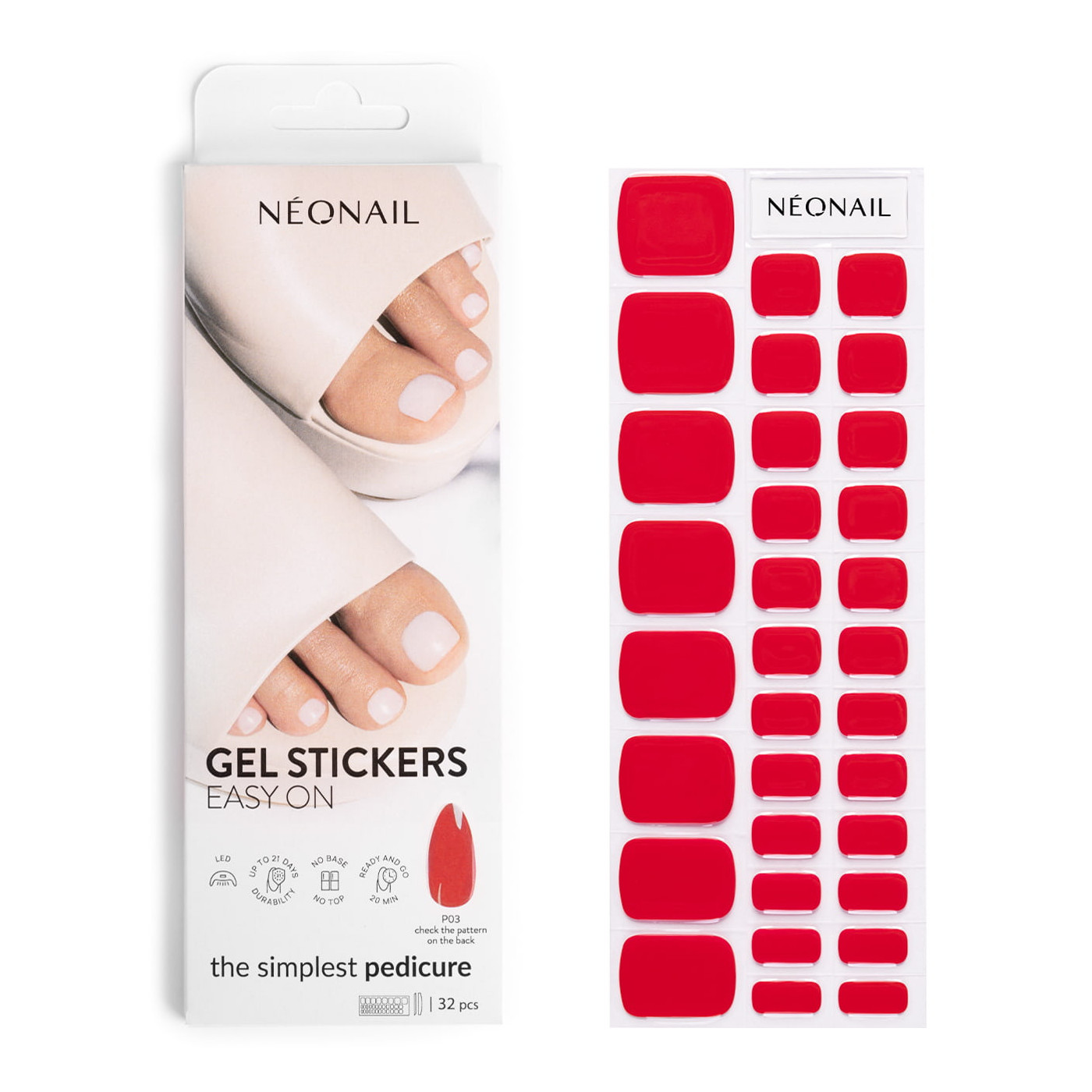 Gel Nail Stickers - p&eacute;dicure rouge classique