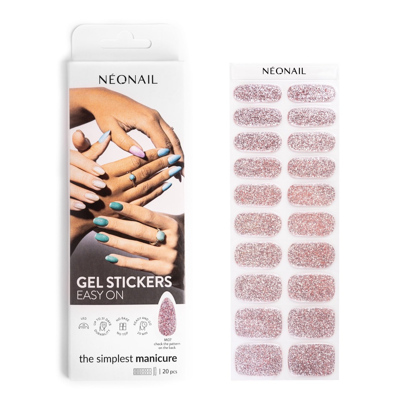 Gel Nail Stickers - manucure rose clair paillet&eacute;