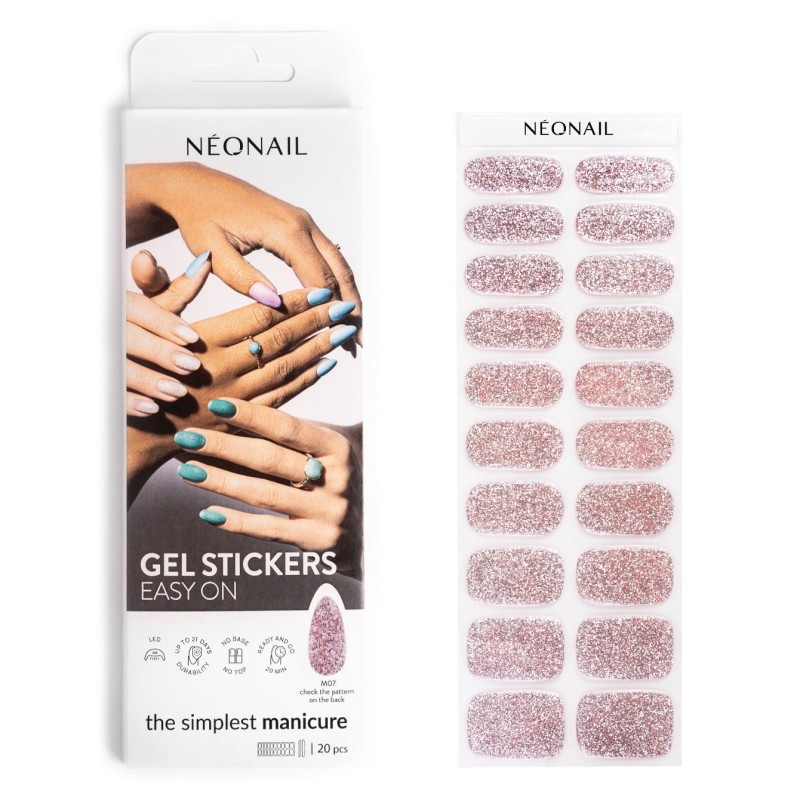 Gel Nail Stickers - manucure rose clair paillet&eacute;