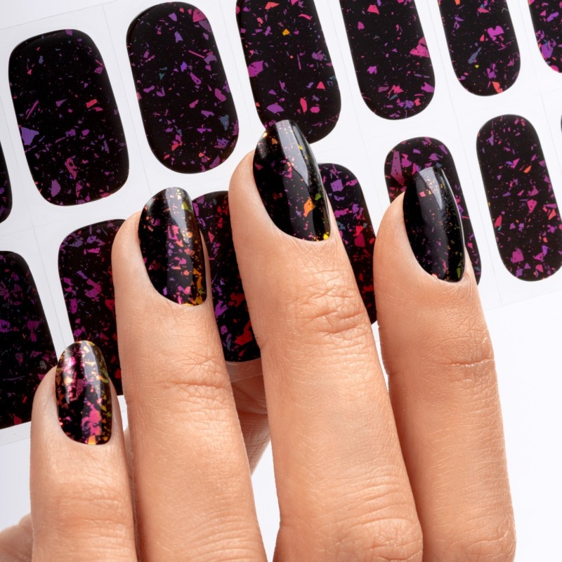 Gel Nail Stickers - manucure violet sombre paillet&eacute;