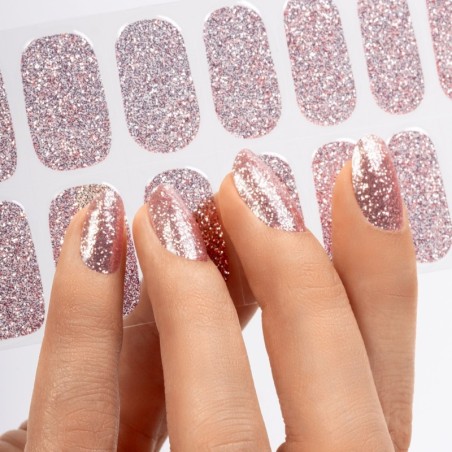 Gel Nail Stickers - manucure rose clair pailleté