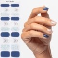Gel Nail Stickers - manucure bleu avec effet marbr&eacute;
