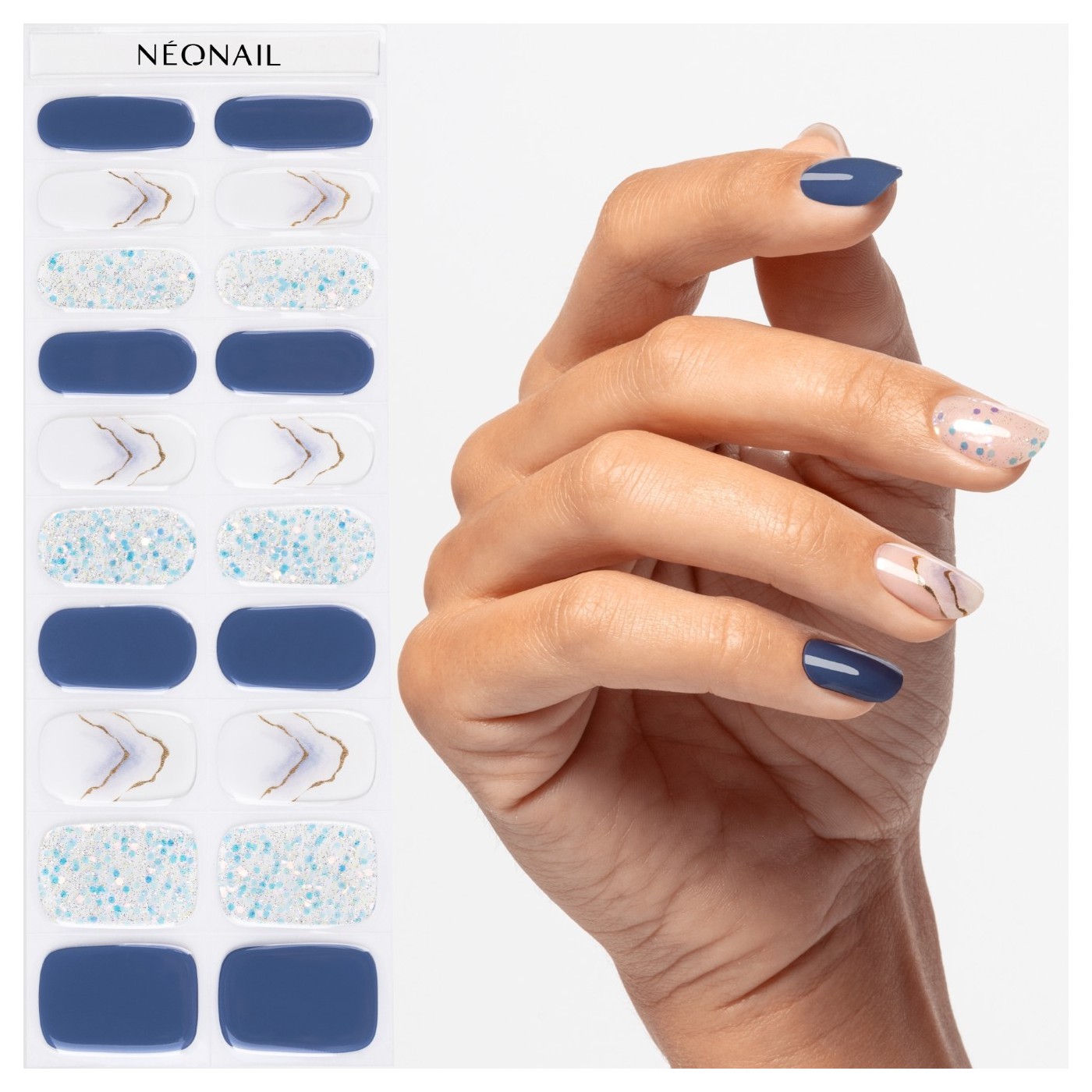 Gel Nail Stickers - manucure bleu avec effet marbr&eacute;