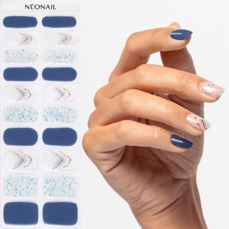Gel Nail Stickers - manucure bleu avec effet marbr&eacute;