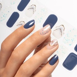 Gel Nail Stickers - manucure bleu avec effet marbr&eacute;